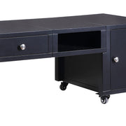 Benzara Rectangular Convertible Coffee Table with Spacious Storage and Castors, Black