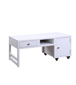 Benzara Rectangular Convertible Coffee Table with Spacious Storage and Castors, White