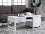Benzara Rectangular Convertible Coffee Table with Spacious Storage and Castors, White