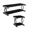 Benzara Metal and Glass Coffee Table Set with Two End Tables, Black