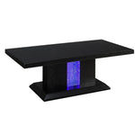 Benzara 18 Inch Wooden Coffee Table with LED and Beveled Edges, Black