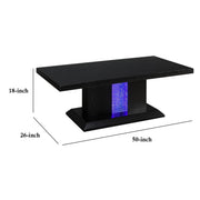 Benzara 18 Inch Wooden Coffee Table with LED and Beveled Edges, Black