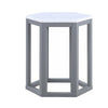 Benzara Hexagonal Marble Top End Table with Open Frame Base,White and Gray