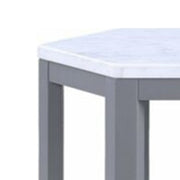 Benzara Hexagonal Marble Top End Table with Open Frame Base,White and Gray