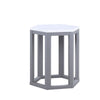 Benzara Hexagonal Shape Wooden End Table with Marble Top, Pack of Two, White and Silver