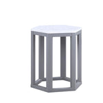Benzara Hexagonal Shape Wooden End Table with Marble Top, Pack of Two, White and Silver