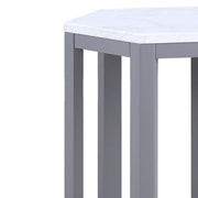 Benzara Hexagonal Shape Wooden End Table with Marble Top, Pack of Two, White and Silver