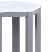 Benzara Hexagonal Shape Wooden End Table with Marble Top, Pack of Two, White and Silver