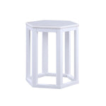 Benzara 20 Inch Hexagonal Wooden End Table with Marble Top, White