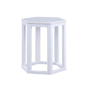 Benzara 20 Inch Hexagonal Wooden End Table with Marble Top, White