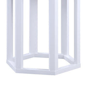 Benzara 20 Inch Hexagonal Wooden End Table with Marble Top, White