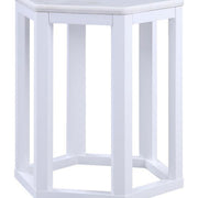 Benzara 20 Inch Hexagonal Wooden End Table with Marble Top, White
