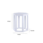Benzara 20 Inch Hexagonal Wooden End Table with Marble Top, White
