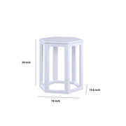 Benzara 20 Inch Hexagonal Wooden End Table with Marble Top, White