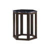 Benzara 20 Inch Hexagonal Wooden End Table with Marble Top, Brown