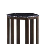Benzara 20 Inch Hexagonal Wooden End Table with Marble Top, Brown