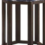 Benzara 20 Inch Hexagonal Wooden End Table with Marble Top, Brown