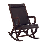 Benzara Faux Leather Upholstered Wooden Rocking Chair with Looped Arms, Brown