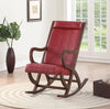 Benzara Faux Leather Upholstered Wooden Rocking Chair with Looped Arms, Brown and Red
