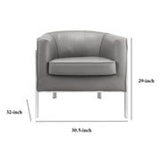 Benzara Leatherette Accent Chair with Metal Legs, Gray and Silver