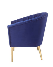 Benzara Metal and Fabric Accent Chair with Channel Tufting, Blue and Gold