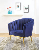 Benzara Metal and Fabric Accent Chair with Channel Tufting, Blue and Gold