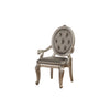 Benzara Faux Leather Upholstered Wooden Arm Chair with Carved Details, Gray and Gold, Set of  2