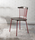 Benzara Wood and Metal Side Chairs with Slat Style Back, Red and Brown, Set of  2