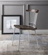 Benzara Wood and Metal Side Chairs with Slat Style Back, White and Brown, Set of  2