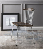 Benzara Wood and Metal Side Chairs with Slat Style Back, White and Brown, Set of  2