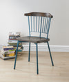 Benzara Wood and Metal Side Chairs with Slat Style Back, Blue and Brown, Set of  2