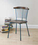 Benzara Wood and Metal Side Chairs with Slat Style Back, Blue and Brown, Set of  2