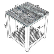 Benzara Metal Frame End Table with Wooden Top and Wide Mesh Bottom Shelf, Brown and Black