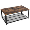Benzara Metal Frame Coffee Table with Wooden Top and Mesh Bottom Shelf, Brown and Black