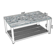 Benzara Metal Frame Coffee Table with Wooden Top and Mesh Bottom Shelf, Brown and Black