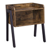 Benzara Wooden Stackable End Table with Inverted Iron Legs and Storage Compartment, Brown and Black