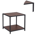 Benzara Metal Frame End Table with Wooden Top and Bottom Shelf, Brown and Black