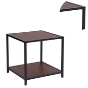 Benzara Metal Frame End Table with Wooden Top and Bottom Shelf, Brown and Black