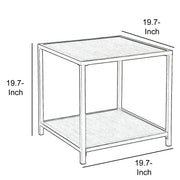 Benzara Metal Frame End Table with Wooden Top and Bottom Shelf, Brown and Black