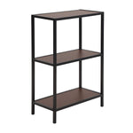 Benzara Three Tiered Wooden Storage Shelf with Metal Framework, Brown and Black