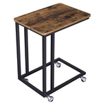 Benzara Rustic Wooden Side Sofa Table with Cantilever Iron Base, Brown and Black