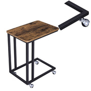 Benzara Rustic Wooden Side Sofa Table with Cantilever Iron Base, Brown and Black