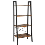 Benzara Four Tiered Rustic Wooden Ladder Shelf with Iron Framework, Brown and Black