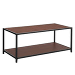 Benzara Iron Frame Coffee Table with Wooden Top and Bottom Shelf, Brown and Black