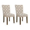 Benzara Parson Dining Chairs with Trellis Patterned Fabric Upholstered Seating, Beige and Gray, Set of  2