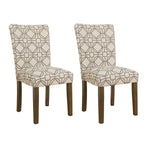 Benzara Parson Dining Chairs with Trellis Patterned Fabric Upholstered Seating, Beige and Gray, Set of  2