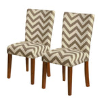 Benzara Wooden Dining Chairs with Chevron Designed Fabric Upholstered Seating, Beige and Brown, Set of  2