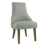 Benzara Fabric Upholstered High Back Dining Chair with Wooden Legs, Blue and Brown