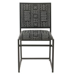 Benzara Metal Dining Chair with Aztec Patterned Fabric Padded Seating, Black and White