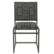 Benzara Metal Dining Chair with Aztec Patterned Fabric Padded Seating, Black and White